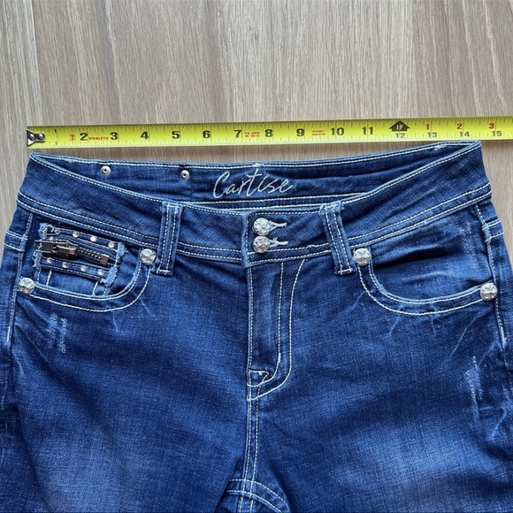 Cartise Embellished Low Rise Jeans Blue Zipp Pockets Women's Size 4 - Picture 12 of 16